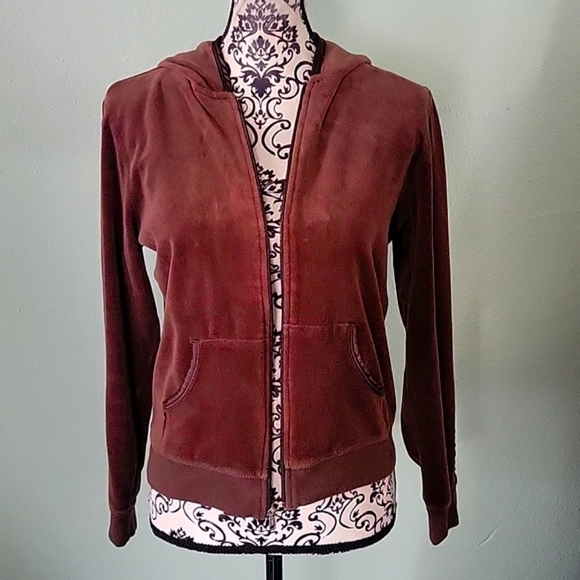 Izod Brown Velvet Velour Hoodie - Picture 6 of 7